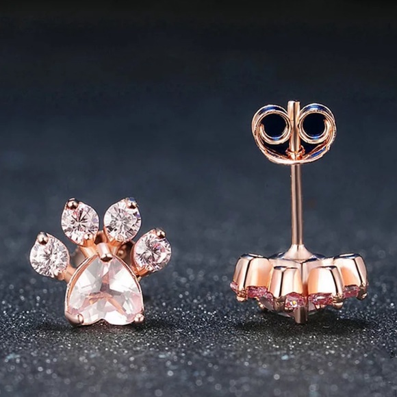 New Rose Gold Paws Zircon Stud Earrings - Picture 4 of 5